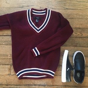 SOLD! Forever 21 Maroon Sweater V Neck Varsity